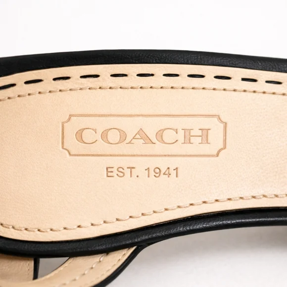 Coach Size 7.5B Black Leather Ankle Strap Block Heels - Picture 8 of 10